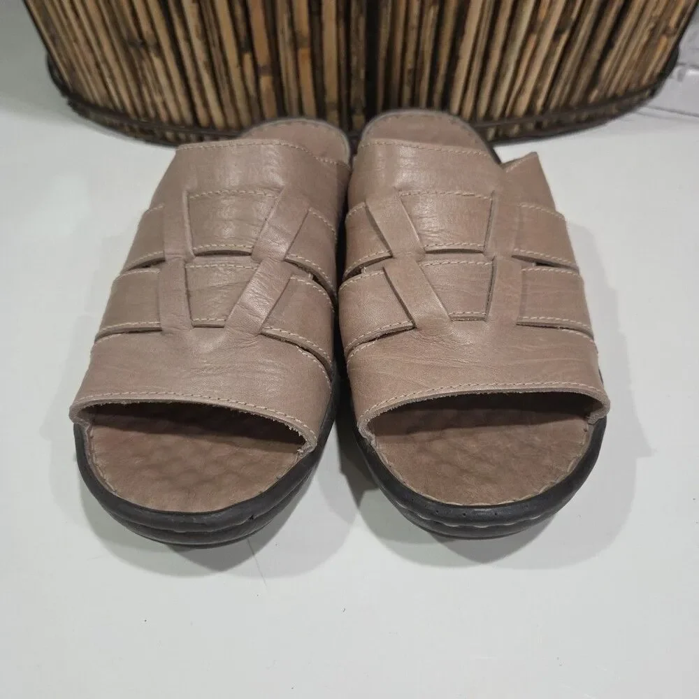 Josef Seibel Eliza Womens 11 mens 9 Light Tan Leather Sandals Slides EUC Shoe 4